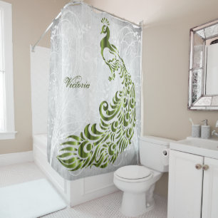 Green Peacock Personalized Shower Curtain
