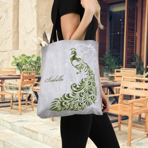 Green Peacock Personalized Tote