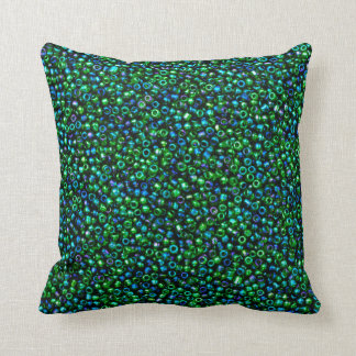 Green Peacock Rocaille Seed Beads Throw Pillow