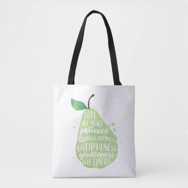 Green Pear and Beautiful Words Tote Bag (Front)