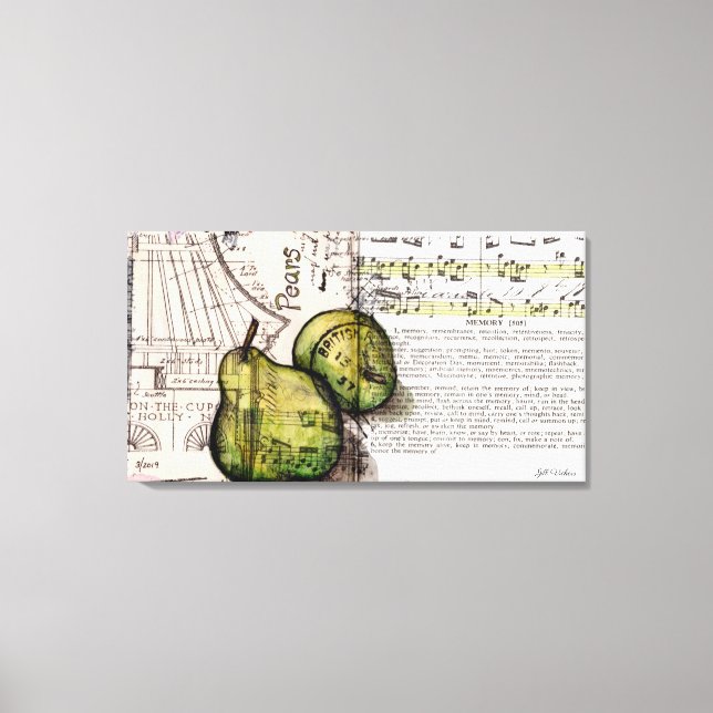 Green Pear Collage Illustration on Canvas (Front)