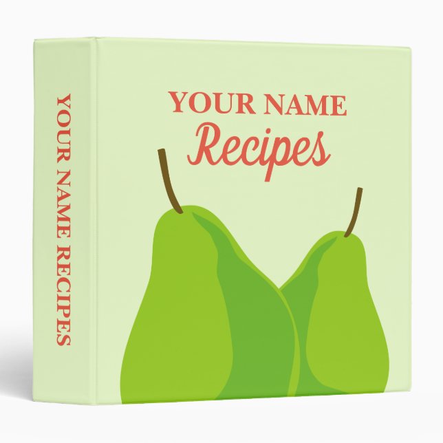 Green pear fruit custom recipe book binder (Front/Spine)