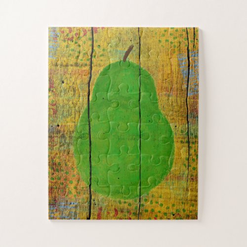 Green Pear Jigsaw Puzzle Yellow Wood Rustic Fruit