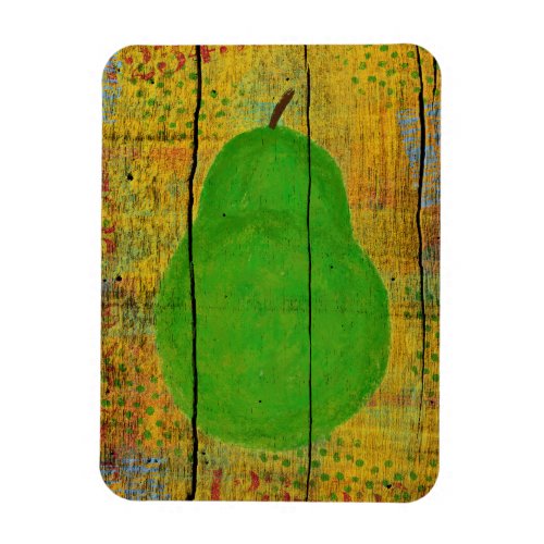 Green Pear Magnet Yellow Wood Rustic Fruit