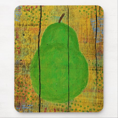 Green Pear Mouse Pad Yellow Wood Rustic Fruit