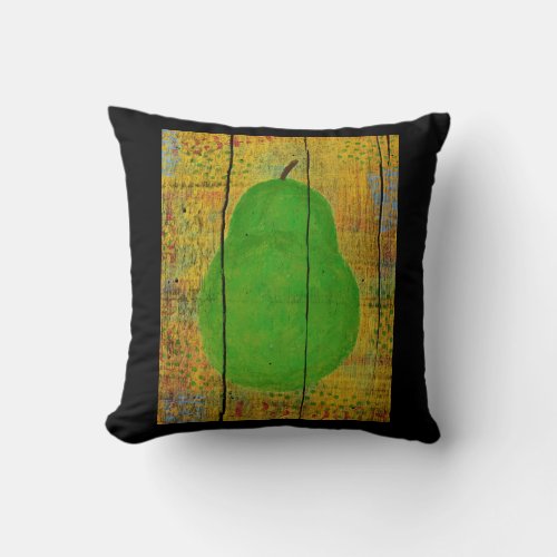 Green Pear Throw Pillow Yellow Wood Rustic Fruit