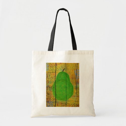 Green Pear Tote Bag Yellow Wood Rustic Fruit