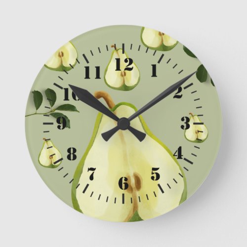 Green Pear Tropical Pattern  Round Clock