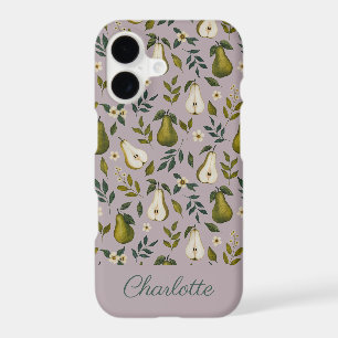 Green Pear Watercolor Pattern on Dusty Lilac iPhone 17 Case