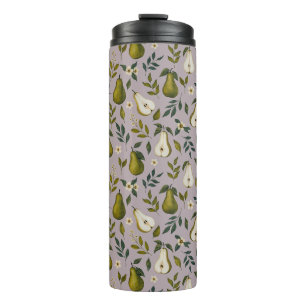 Green Pear Watercolor Pattern on Dusty Lilac Thermal Tumbler