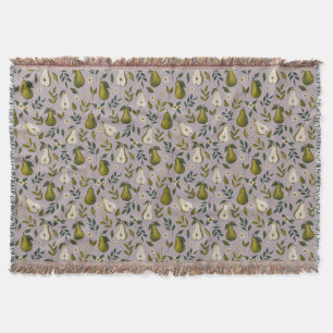 Green Pear Watercolor Pattern on Dusty Lilac Throw Blanket