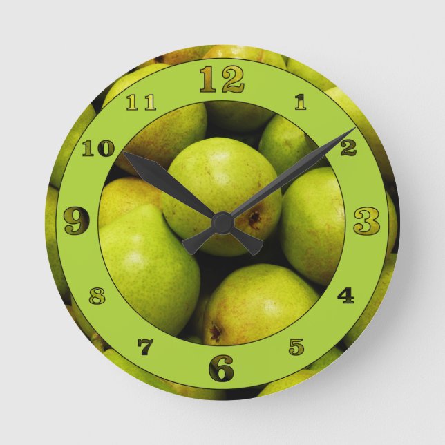Green Pears Numbered Round Clock (Front)