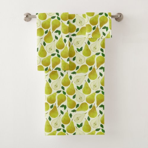 Green Pears Pattern Bath Towel Set