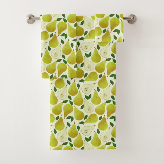 Green Pears Pattern Bath Towel Set (Insitu)