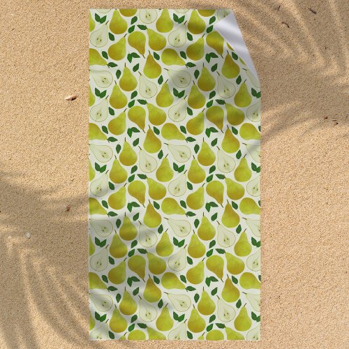 Green Pears Pattern Beach Towel