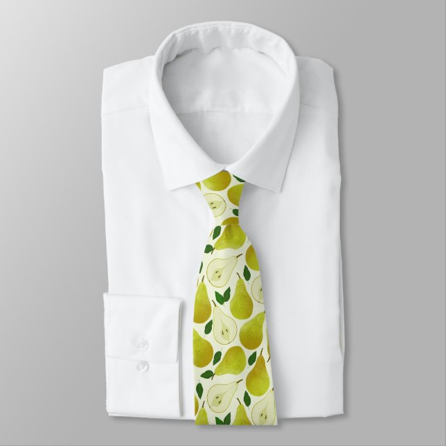 Green Pears Pattern Neck Tie (Tied)