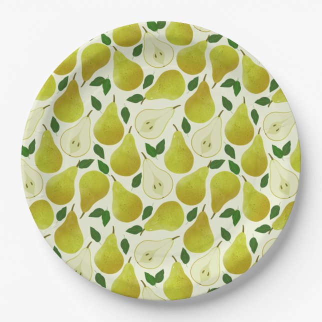 Green Pears Pattern Paper Plates (Front)