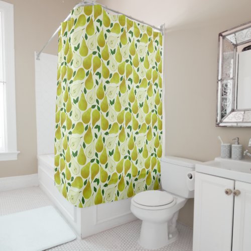Green Pears Pattern Shower Curtain