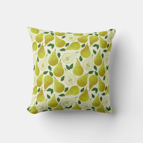 Green Pears Pattern Throw Pillow