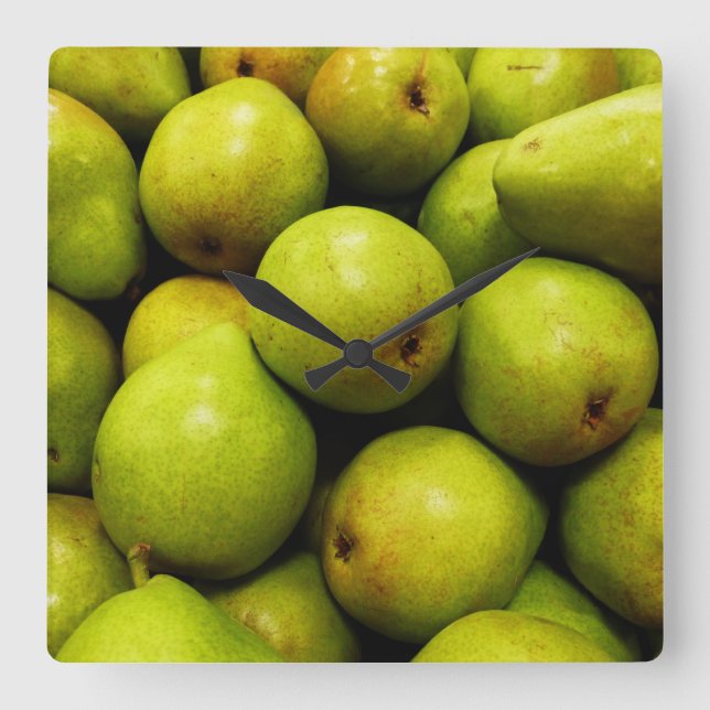 Green Pears Square Wall Clock (Front)