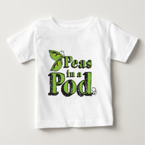 Green Peas Drawing Vegetable Art 2 Peas in a Pod Baby T_Shirt