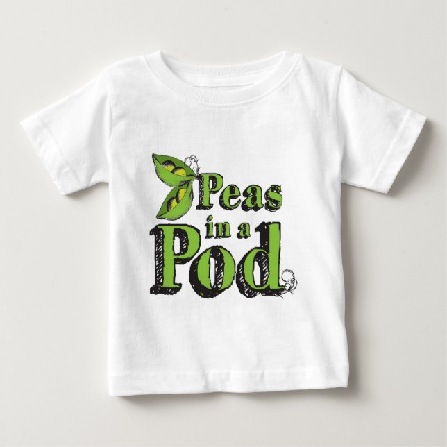 Green Peas Drawing Vegetable Art 2 Peas in a Pod Baby T-Shirt (Front)