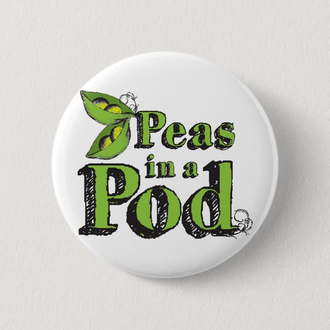 Green Peas Drawing Vegetable Art 2 Peas in a Pod Button (Front)
