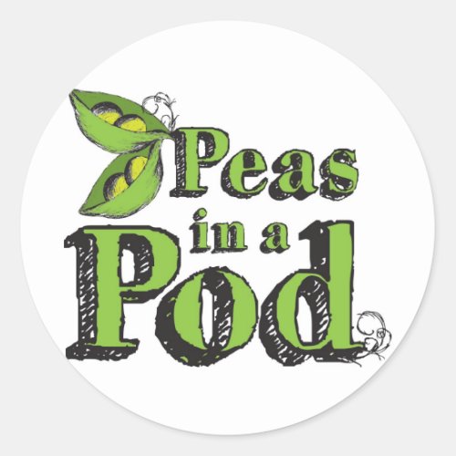 Green Peas Drawing Vegetable Art 2 Peas in a Pod Classic Round Sticker