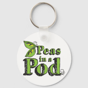 Green Peas Drawing Vegetable Art 2 Peas in a Pod Keychain