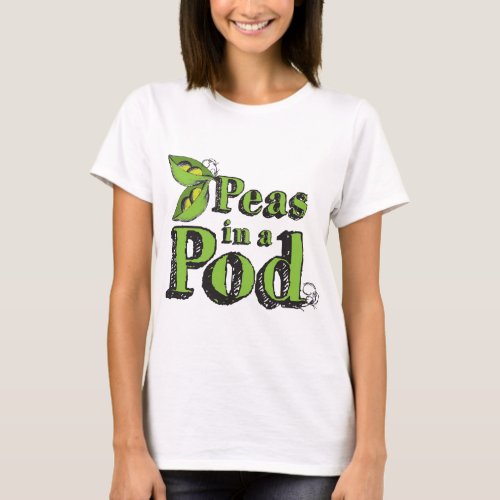 Green Peas Drawing Vegetable Art 2 Peas in a Pod T_Shirt