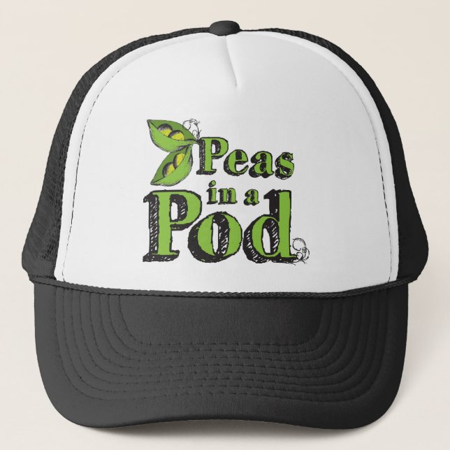 Green Peas Drawing Vegetable Art 2 Peas in a Pod Trucker Hat (Front)