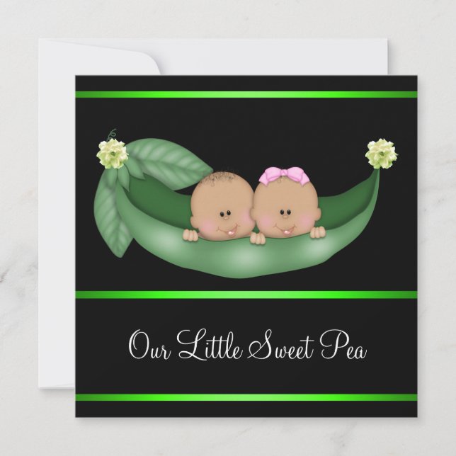 Green Peas In A Pod African American Gender Reveal Invitation (Front)