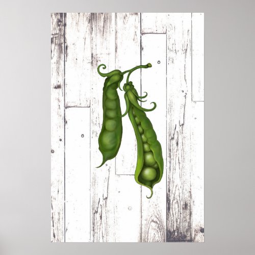 Green Peas Pea White Wood Rustic Farmhouse Art Poster