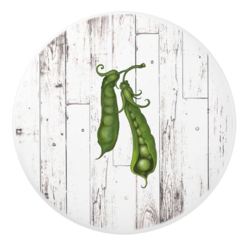 Green Peas Pea White Wood Rustic Farmhouse Kitchen Ceramic Knob