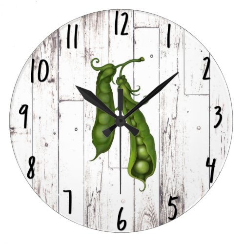 Green Peas Pea White Wood Rustic Farmhouse Kitchen Large Clock