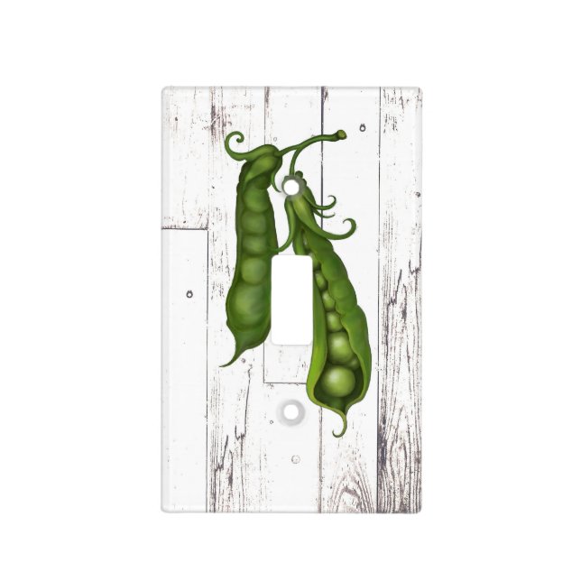 Green Peas Pea White Wood Rustic Farmhouse Kitchen Light Switch Cover (Front)