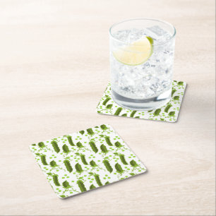 Green Peas Plants Leaves Round Vegetable Foods Square Paper Coaster