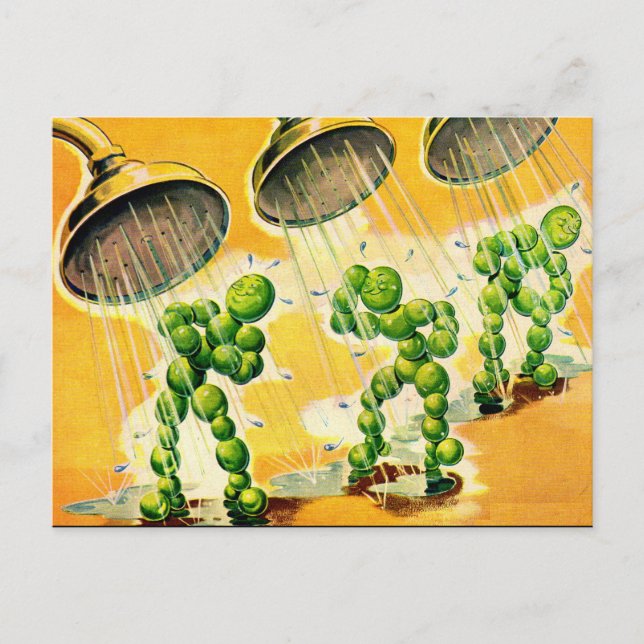 green peas taking showers postcard (Front)
