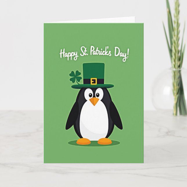 Green Penguin Pattern Holiday Card (Front)