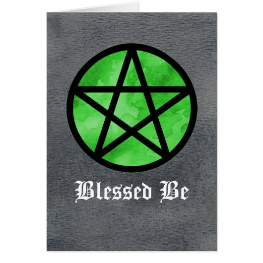 Green Pentacle on Black Watercolor Card (Front)