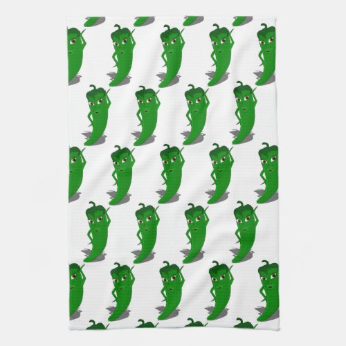 Green Pepper Diva Cartoon Pattern Kitchen Towel