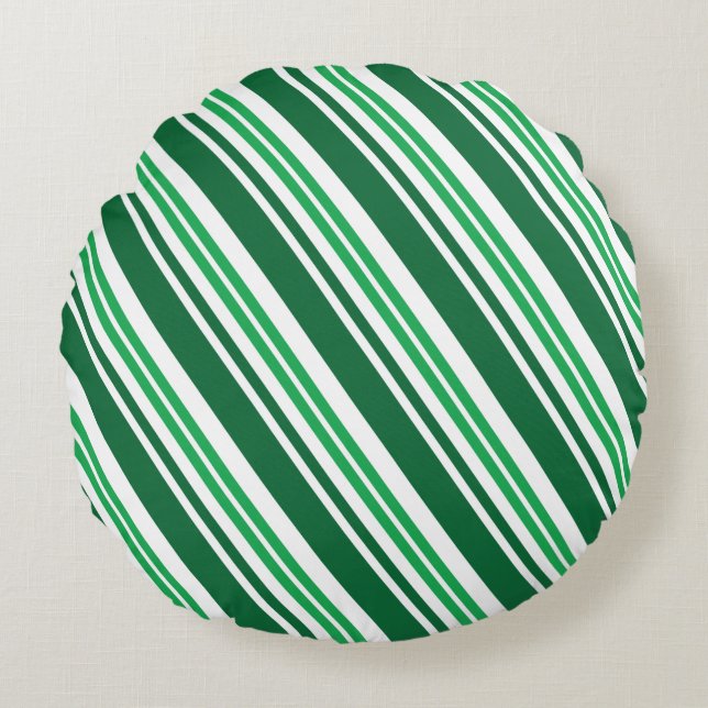 Green Peppermint Stripe Round Pillow (Front)