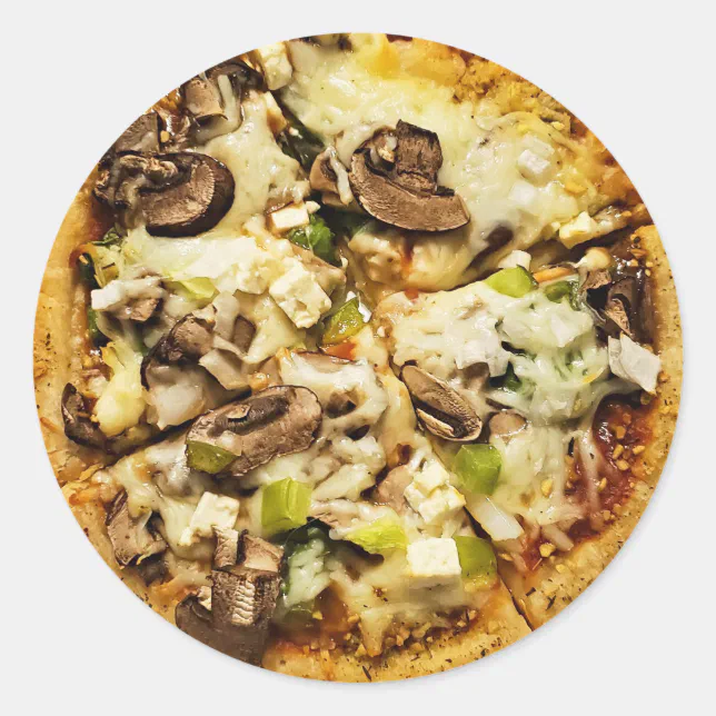 Green Peppers and Mushroom Pizza Food Classic Round Sticker | Zazzle