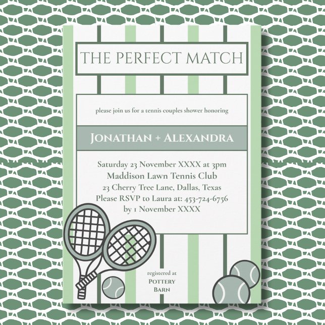 Green Perfect Match Tennis Couples Bridal Shower Invitation (Creator Uploaded)