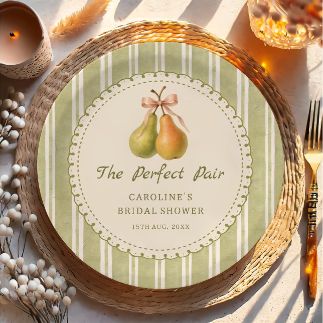 Green Perfect Pair Pear Bridal Shower Paper Plates (Creator Uploaded)