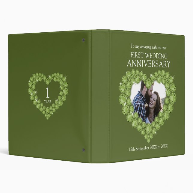 Green peridot 1st wedding anniversary photo 3 ring 3 ring binder (Background)