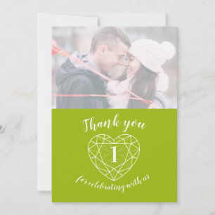 Green Peridot heart anniversary 1 years photo Thank You Card