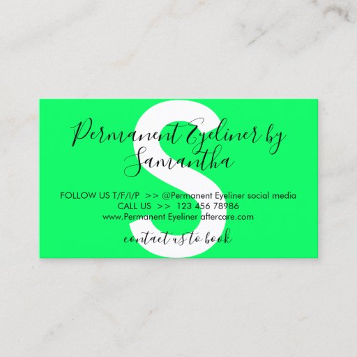 Customizable Green Permanent Eyeliner Avoids Advices Aftercare Business Card