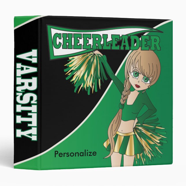 Green Personalize Diva Cheerleader 3 Ring Binder (Front/Spine)