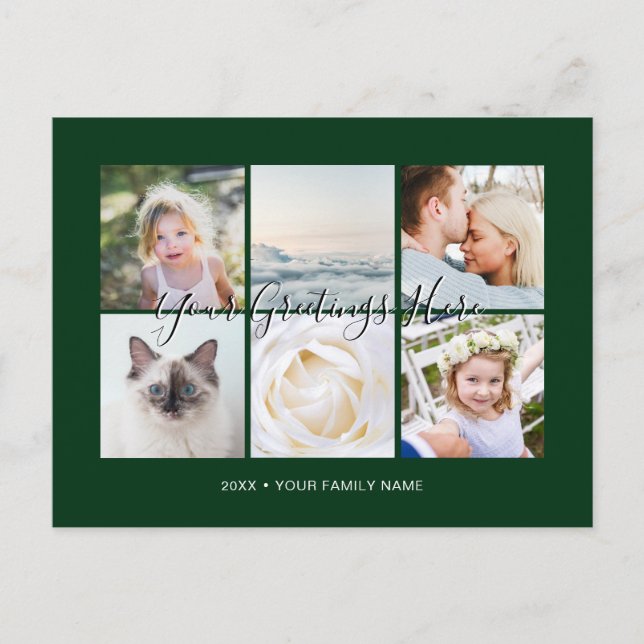 Green Personalized 6 photos Universal Greetings Postcard (Front)